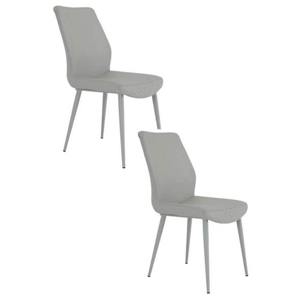Benjara Gray Faux Leather Metal Frame Dining Chair (Set of 2)