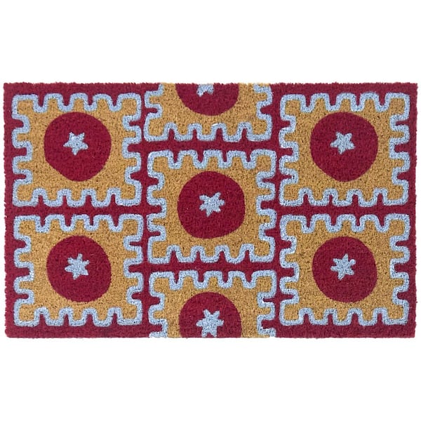 Tomato Grid Red/Blue 18 in. x 30 in. Coir Indoor/Outdoor Door Mat