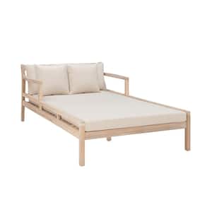 Tryton Natural Brown Frame Wood Outdoor Double Chaise Lounger with Beige Oeflin Cushions