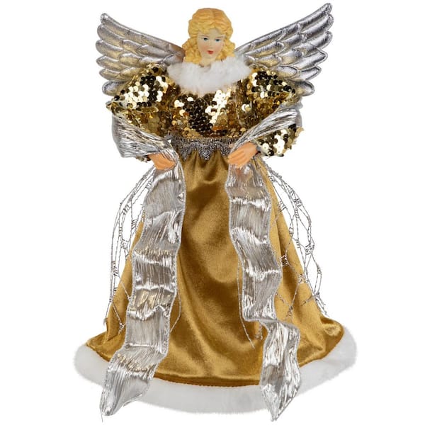 12 in. Metallic Bronze and Silver Sequined Angel Christmas Tree Topper Unlit