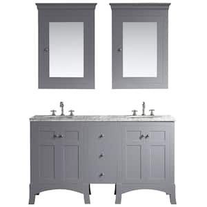 New York 60 in. W x 22 in. D x 34 in. H Bathroom Vanity in Gray with White Carrara Marble Vanity Top with White Sink
