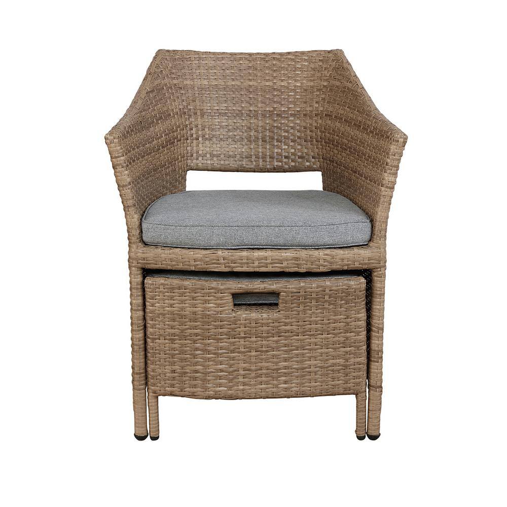 Kokoli 5-Piece Light Brown Wicker Outdoor Conversation Set with Gray Cushions
