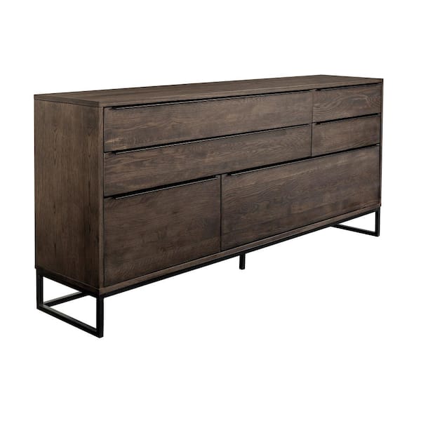 Benjara Brown Wood Top 72.6 in. Sideboard with 4-Drawers