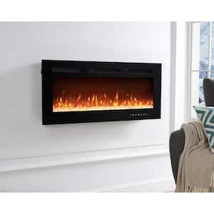 40 in. Black Electric Fireplace Wall Mounted Fireplace LED w/12 Colors, Touch Screen, Remote, Logset and Crystal Stones