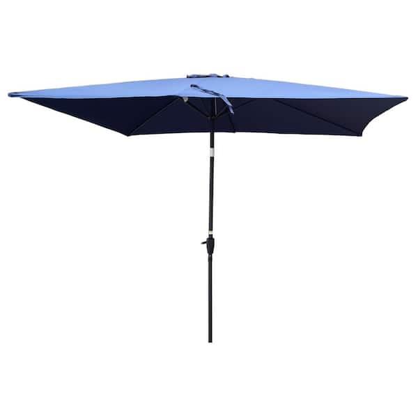 6 x 9 ft. Rectangular Patio Umbrella in Navy Blue with Crank and Push Button Tilt 45 Degree Vented Top