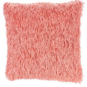Shag Coral 20 in. x 20 in. Solid Color Throw Pillow
