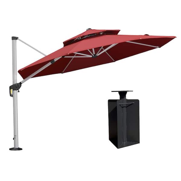PURPLE LEAF 11 ft. Octagon High-Quality Aluminum Cantilever Polyester Outdoor Patio Umbrella with Base in Ground, Terra