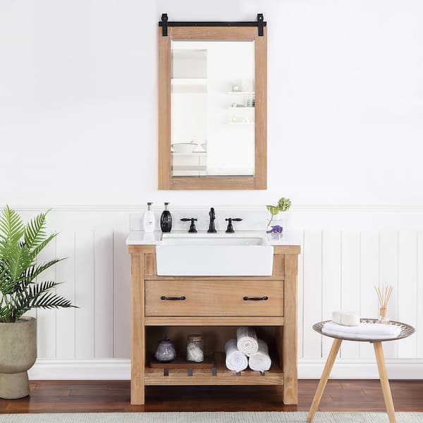 ROSWELL Villareal 36 in.W x 22 in.D x 34 in.H Single Farmhouse Bath Vanity in Weathered Pine with Composite Stone Top