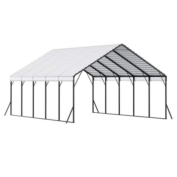 Heavy Duty Metal Carport, Car Garage Shade w/ Removable Sidewalls, 20 x 24 ft. Outdoor Carport with Sturdy Frame & Roof