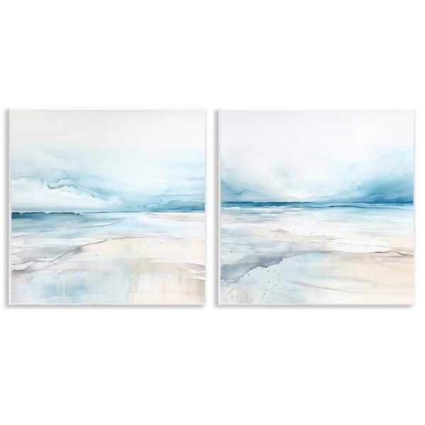 Stupell Industries Ocean Tide Abstraction by Irena Orlov 2 Pieces Unframed Coastal Graphic Art Print 12 in. x 12 in.