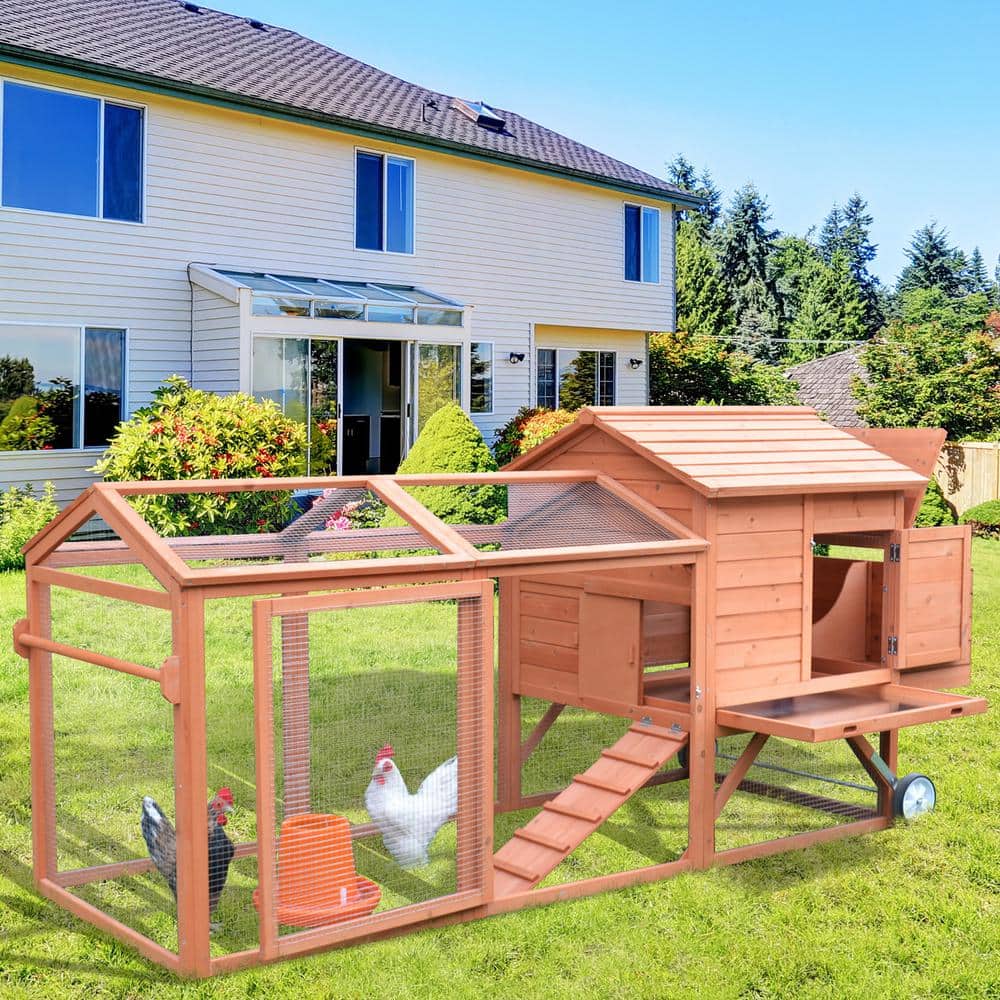 Natural Wood Large Chicken Coop with Wheels and Nesting Box