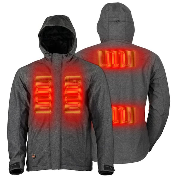 MOBILE WARMING Men's Large Heather Grey Adventure Heated Jacket with (1) 7.4-Volt Battery and Micro USB Charging Cable