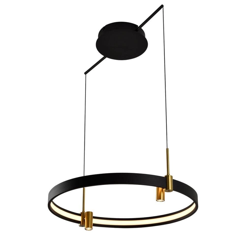 Tania 23" Black and Brass LED Ring Chandelier