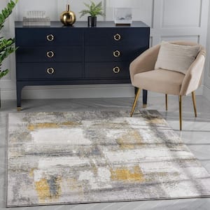 Cairo Thalia Yellow 7 ft. 10 in. x 9 ft. 10 in. Vintage Modern Abstract Area Rug