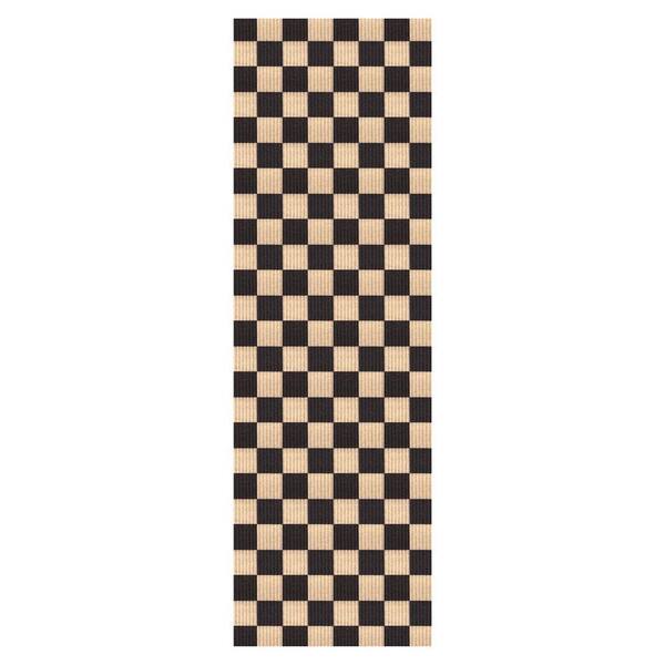 Heavey Duty Checkered Black and Beige 31 in. W x 36 ft. L Indoor/Outdoor Runner Rug