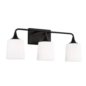 26.25 in. W x 10.25 in. H 3-Light Vanity Light in Matte Black with Soft White Glass