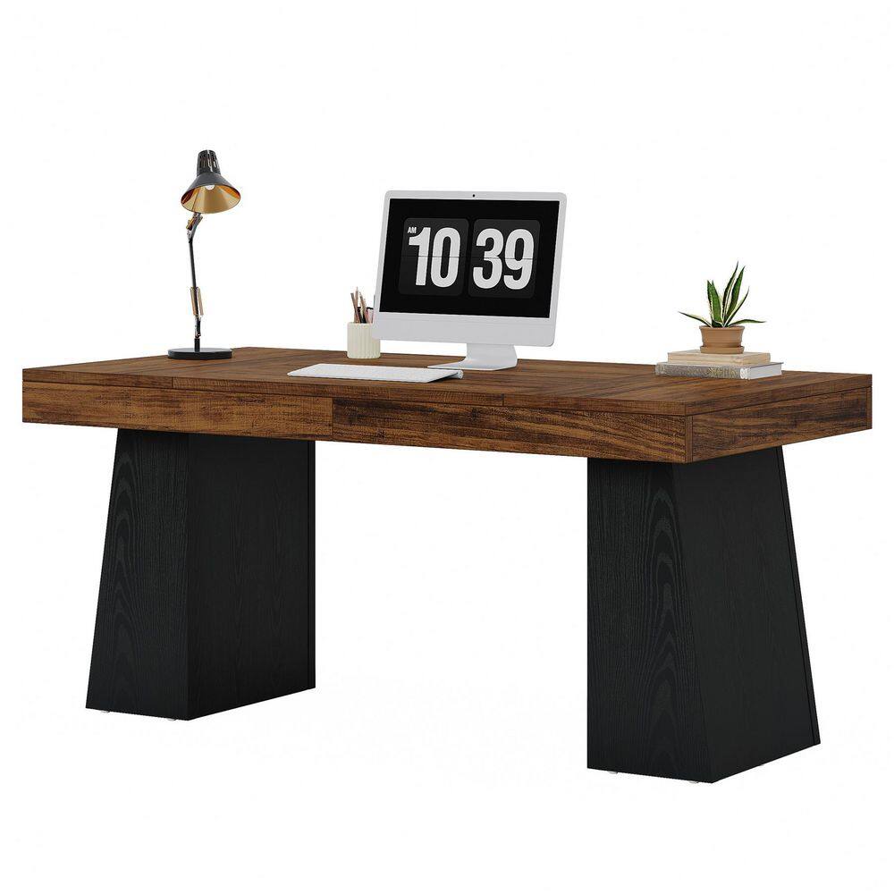 Moronia 55 in. Rectangle Light Brown Engineered Wood Executive Desk, Computer Office Table