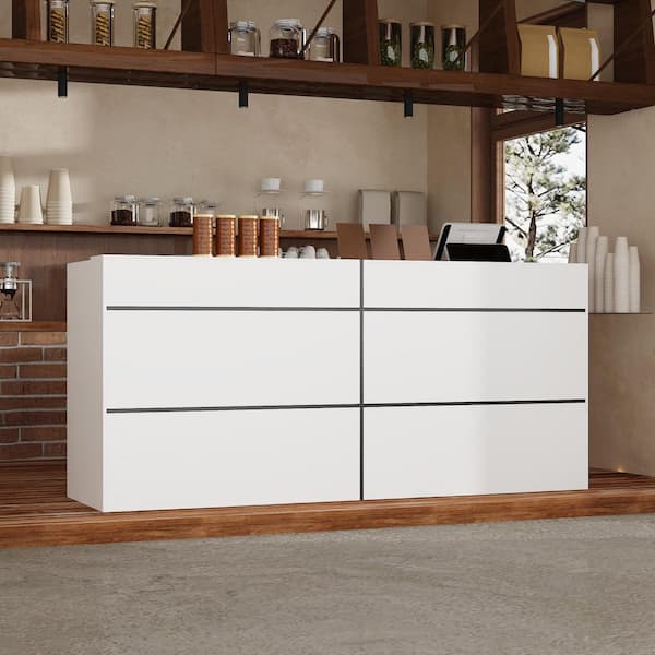WIAWG 86.6 in. Rectangle White Wooden No Drawer Commercial Reception Computer Desk with Open Shelf Large Storage Place