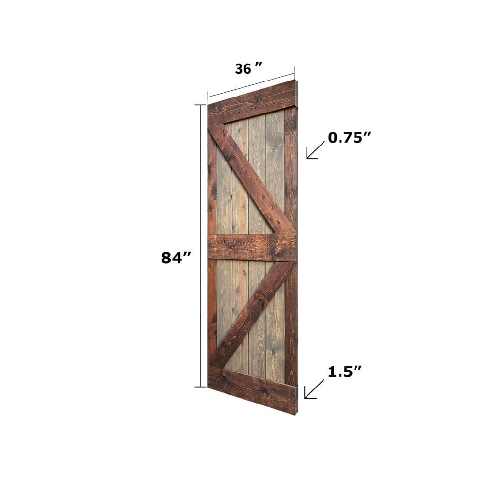 K Series 72" x 84" Brown Walnut Solid Knotty Pine Double Sliding Barn Door Kit