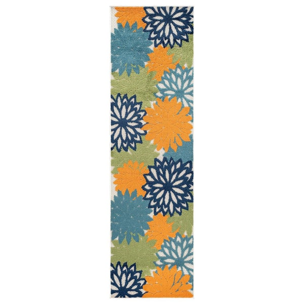 Floral Design Indoor/Outdoor High-Low Textured Runner Rug, Floral, Easy-Clean Patio Rug 2' x 7' Multi