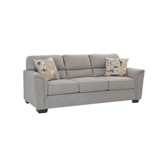 Miranda Collection 87 in. Wide Flared Arm Polyester Microfiber Rectangle Sofa with 2-Throw Pillows in Grey
