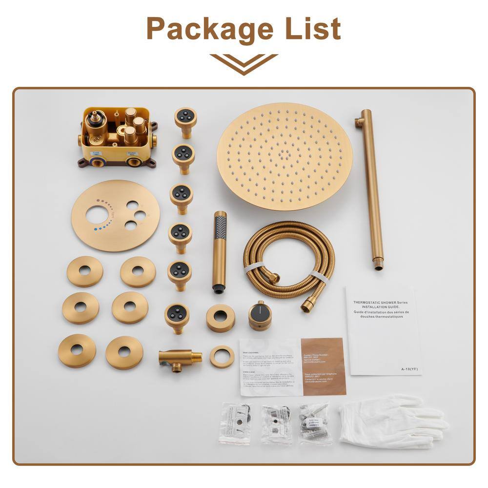 Brushed Gold Multi-Head Thermostatic Rain Shower System