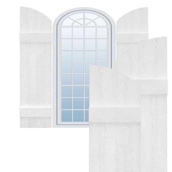 Builders Edge 14 in. W x 45 in. H Vinyl Exterior Arch Top Joined Board and Batten Shutters Pair in White
