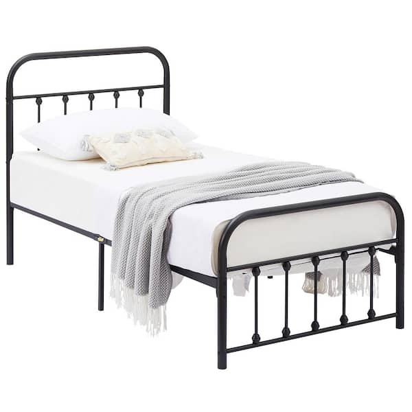 VECELO Twin Size Bed Frame with Headboard, Heavy Duty Platform Bed Frame, No Box Spring Needed, 40"W, Black
