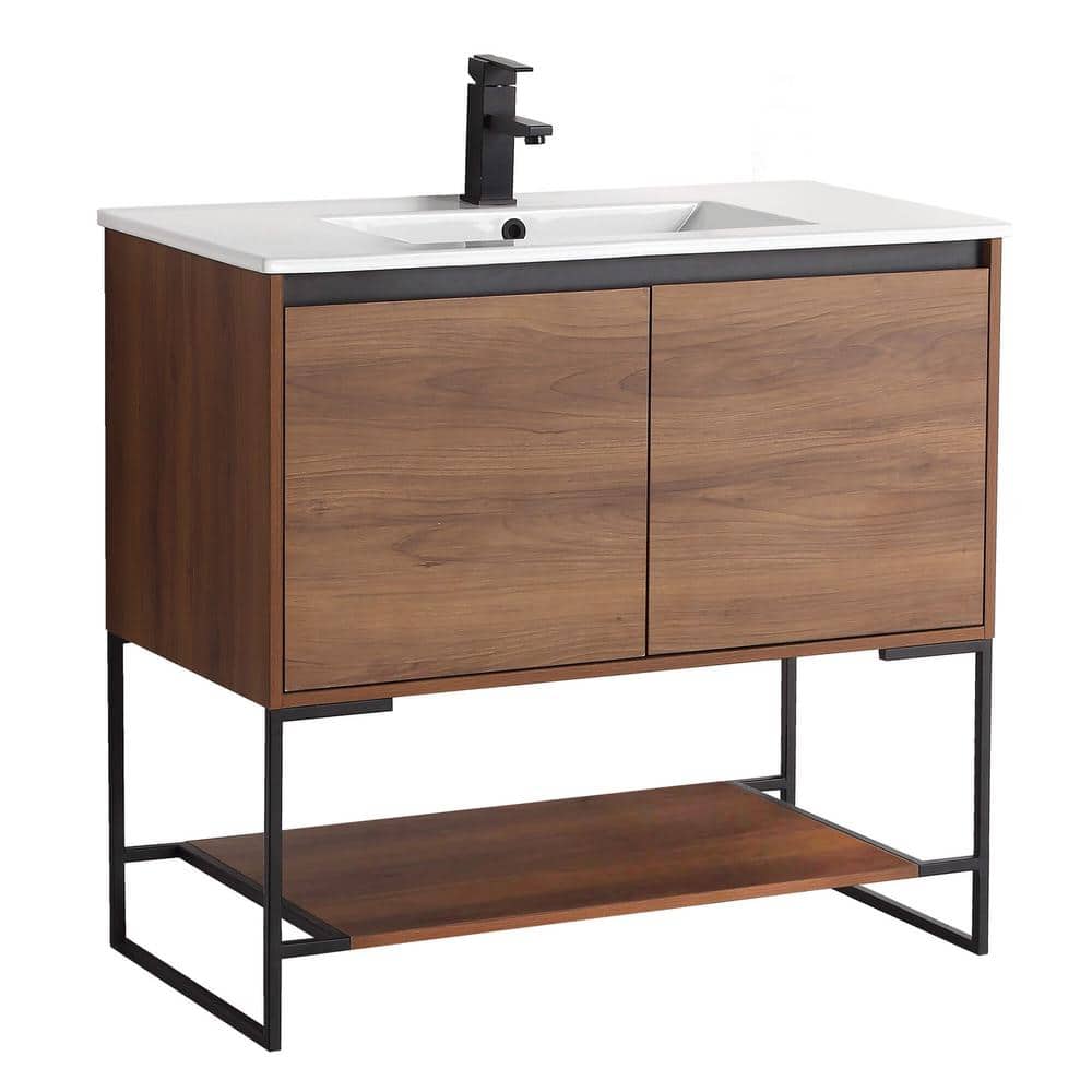 Urbania 36 in. W x 18.5 in. D x 33.5 in. H Bath Vanity in Walnut with White Ceramic Vanity Top with White Basin price history on PriceWatchPro