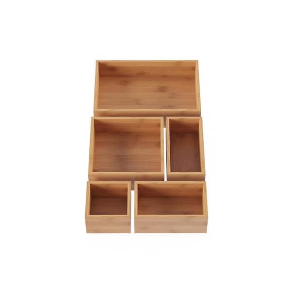 Bamboo Drawer Organizer Storage Box/Bin Set - 5-Piece Multi-use Drawer  Organizer for Kitchen, Bathroom, Office Desk, Makeup, Jewelry