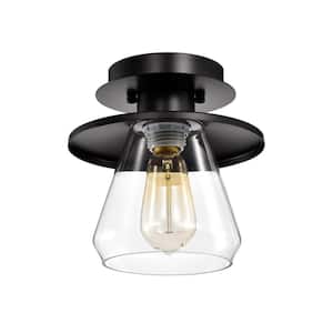 Tunney 7.9 in. 1-Light Black Indoor Semi-Flush Mount Light with Light Kit