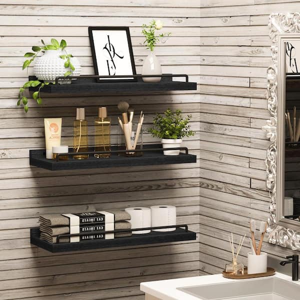 15.7 in. W x 6 in. D Black Decorative Wall Shelf Set of 3 NY3PC-1
