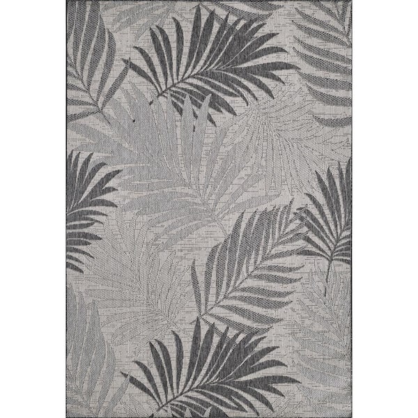 Isla Gray 3 ft. x 5 ft. Tropical Floral Indoor/Outdoor Area Rug