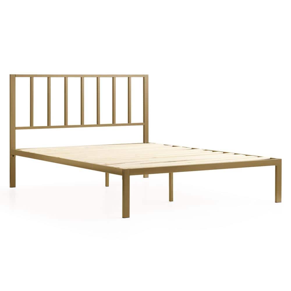 Brookside Lori Gold Full Metal Platform Bed Frame with Vertical Bar