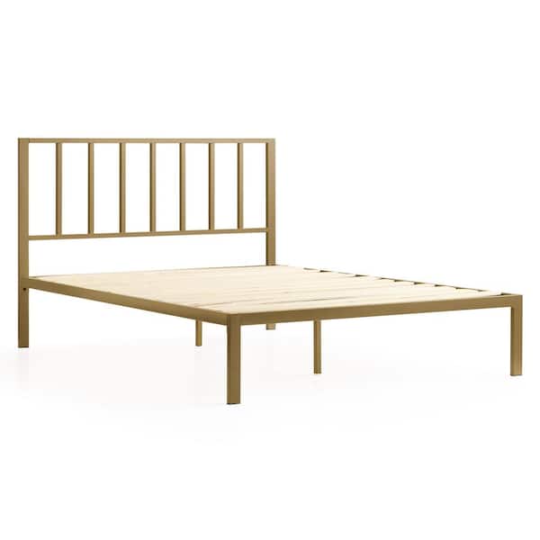 Brookside Lori Gold Full Metal Platform Bed Frame with Vertical Bar Headboard - Wood Slats