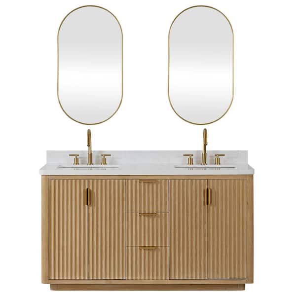 Cádiz 60 in. W. x 22 in. D x 34 in. H Double Bath Vanity in Washed Ash Gray with White Composite Stone Top and Mirror