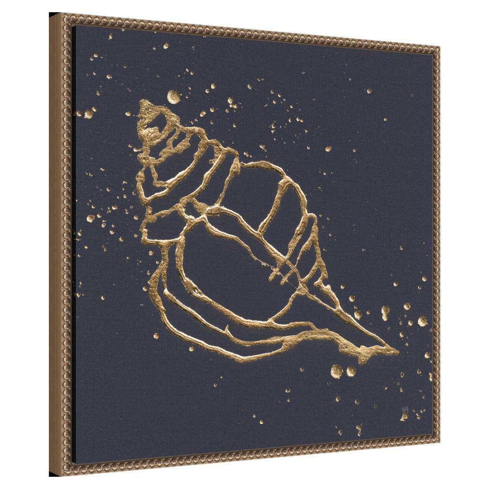 Gold Conch III Abstract Canvas Art with Beaded Bronze Frame