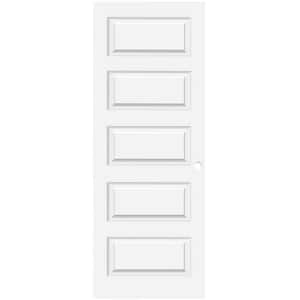 18 in. x 80 in. 5 Panel Molded Single Bore Solid Core White Primed Wood Composite Interior Door Slab