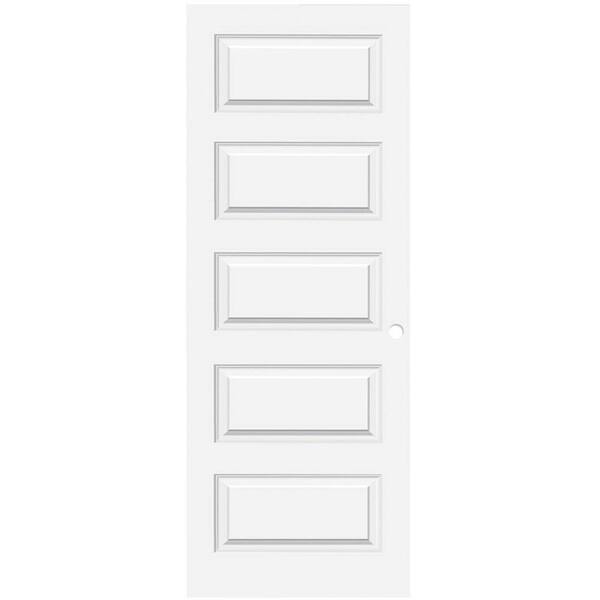 Steves & Sons 18 in. x 80 in. 5 Panel Molded Single Bore Solid Core White Primed Wood Composite Interior Door Slab