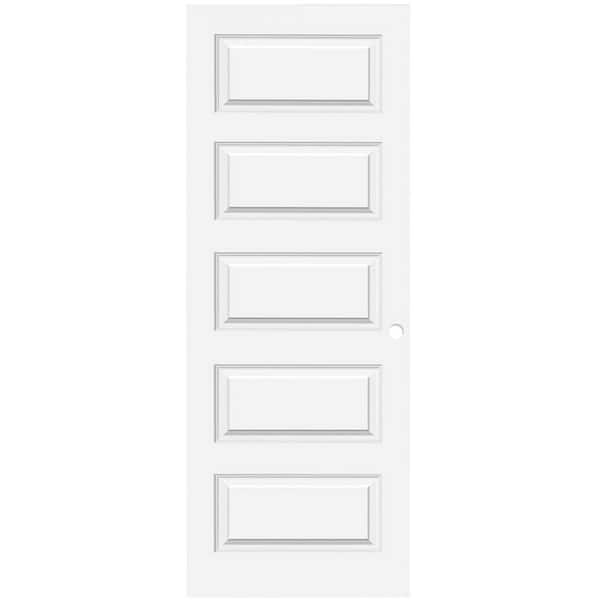 Steves & Sons 24 in. x 80 in. 5-Panel Molded Single Bore Solid Core White Primed Wood Composite Interior Door Slab