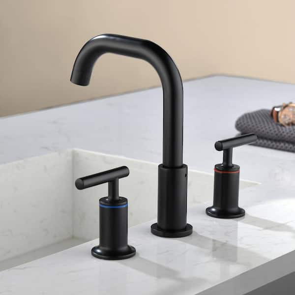 Satico Modern 8 in. Widespread 2-Handle Bathroom Faucet in Black 