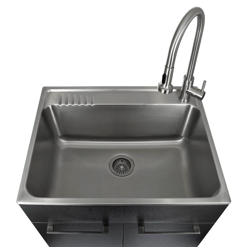 28" Black Stainless Steel Freestanding Laundry Sink with Faucet