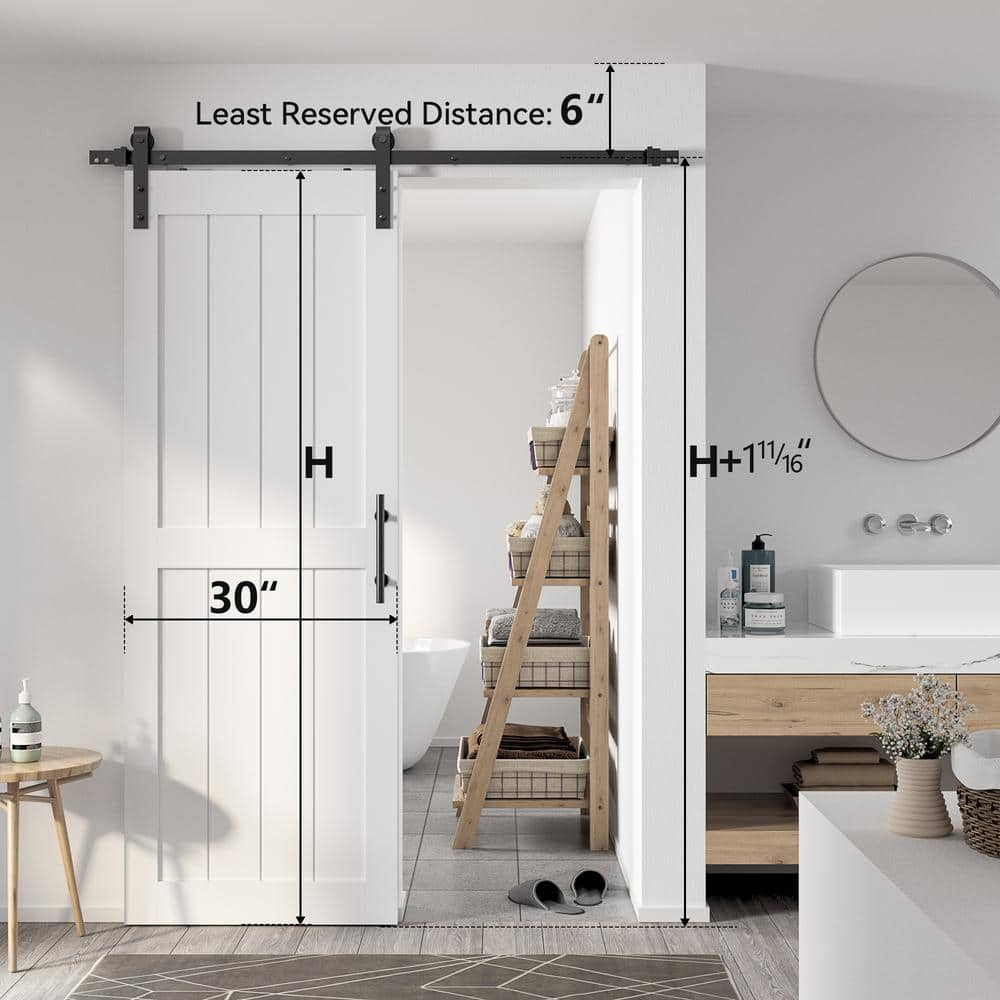 White PVC and MDF Sliding Barn Door with Hardware Kit, 30" x 84"