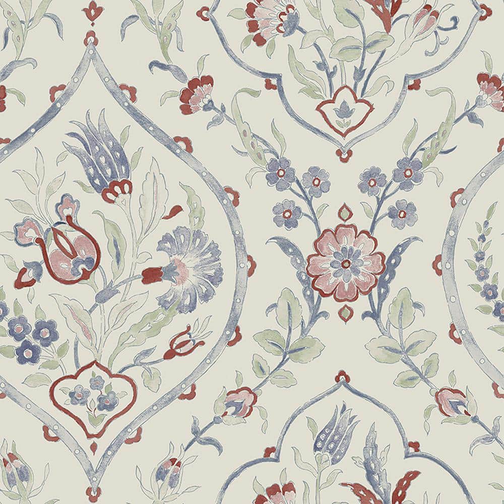 Crimson Red and Off-White Floral Damask Removable Wallpaper Roll