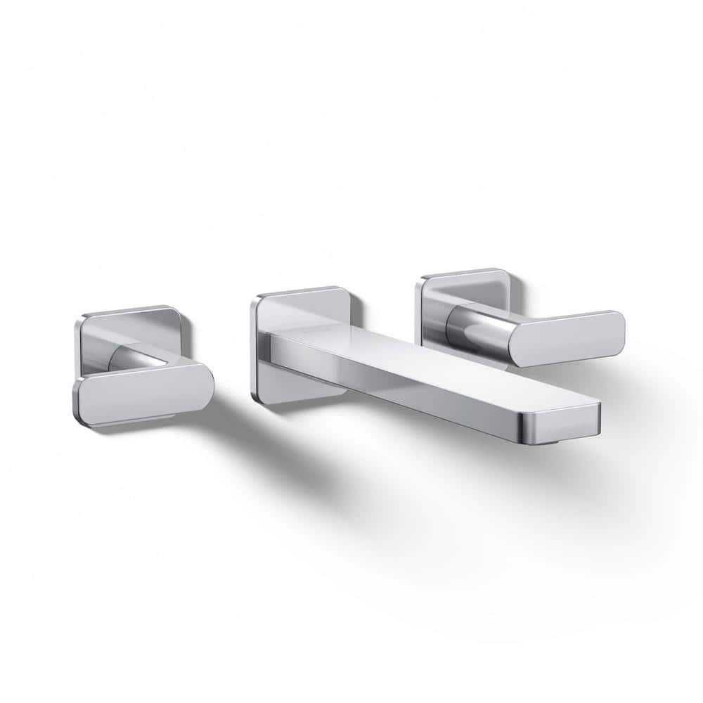 Polished Chrome Wall-Mount Bathroom Faucet with Lever Handles