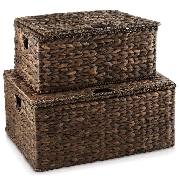 Casafield Brown Espresso 21.25 in. x 24.75 in. Wicker Hyacinth Decorative Baskets Storage Bins (Medium/Large)