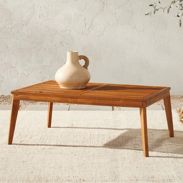 Walker Edison Furniture Company Brown Rectangle Acacia Wood Modern Outdoor Slatted Coffee Table