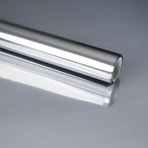 35.43 in. W x 196.85 in. L Silver Mirrored Window Film, 1-Way Daytime Privacy,Static Cling, Sun/UV Block for Home/Office