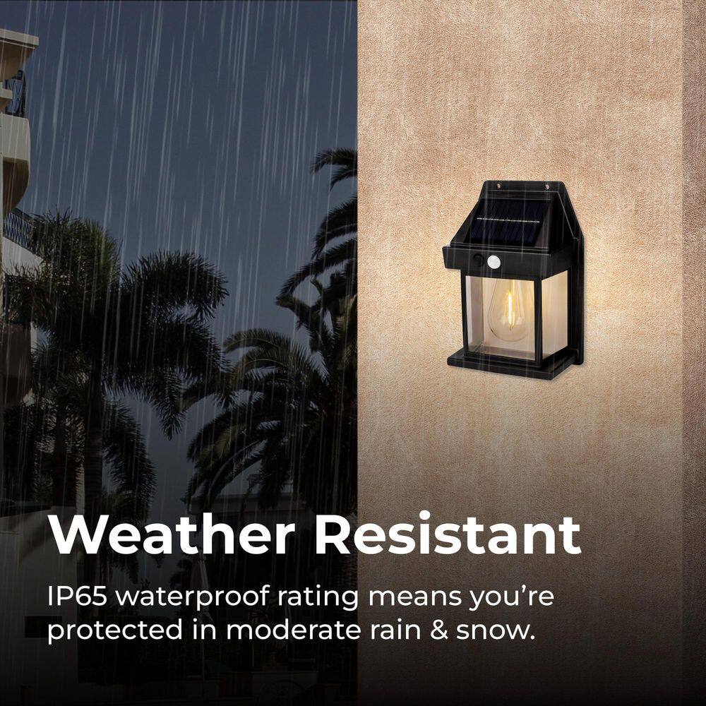 Matte Black Solar LED Outdoor Wall Lantern with Motion Sensor, 4-Pack
