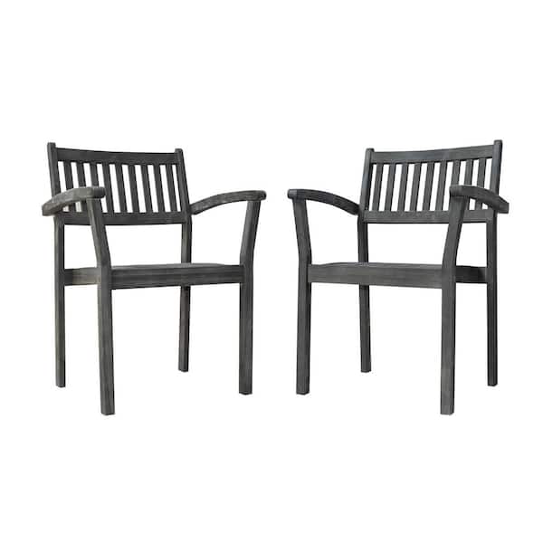 Willit Gray Wood Outdoor Dining Lounge Chair (Set of 2)